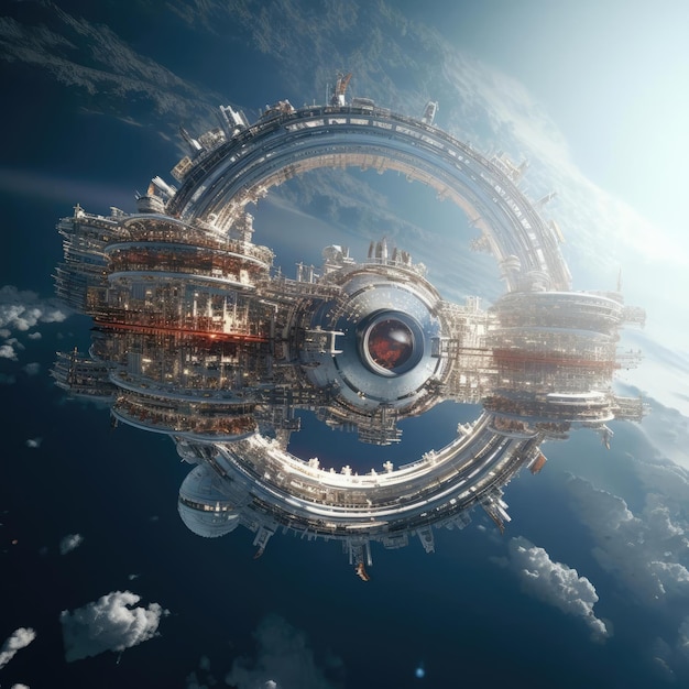 A large circular space station in space