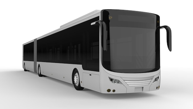 Large city bus with an additional elongated part for large passenger capacity 3d rendering