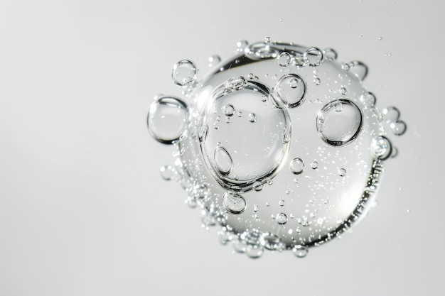 Large and clear water bubbles floats over a white background water bubbles