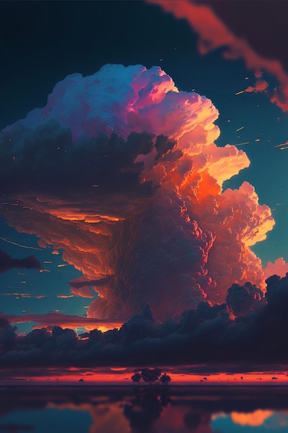 Large cloud in the sky over a body of water generative ai