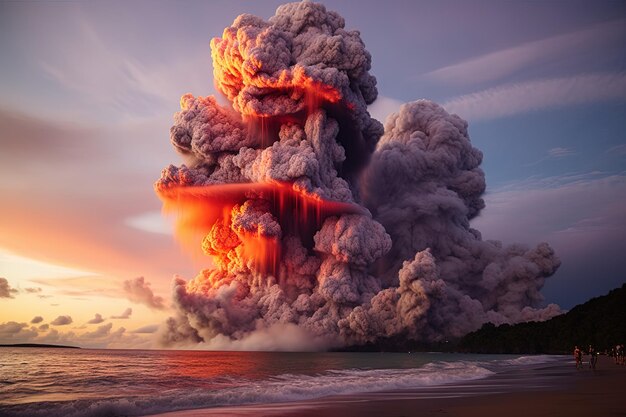 Photo a large cloud of smoke rising from a volcano