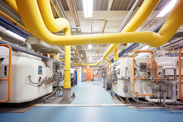 Large coils and pipes in machinery room