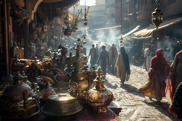 Photo a large collection of brass lamps are on display in a market