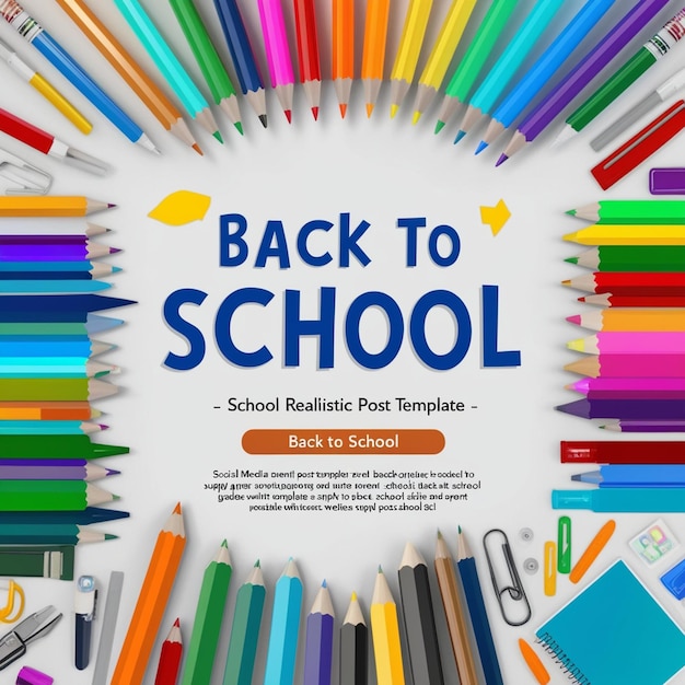 a large collection of colored pencils with a circle of words back to school