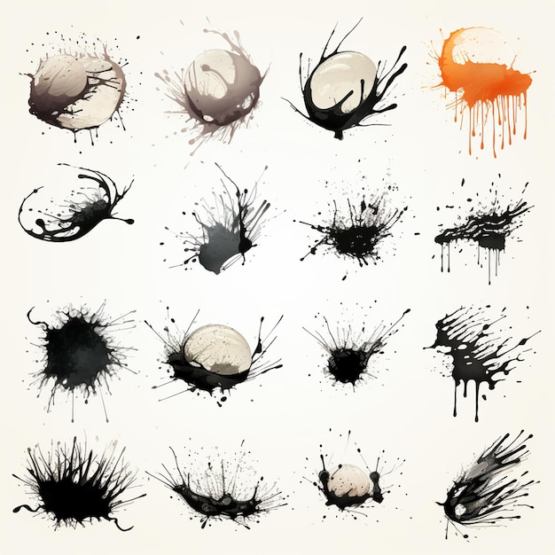 Photo large collection of detailed ink splats ink vector set tatto splash