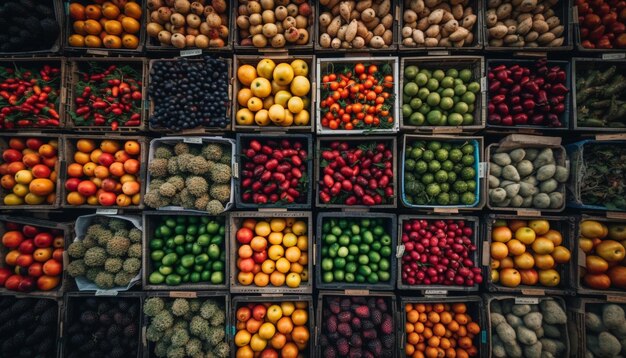 Foto una vasta collezione di frutta e verdura fresca biologica generata dall'ia