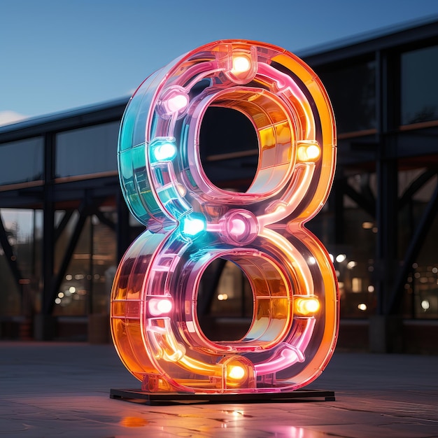 a large colorful round object with the number 8 on it