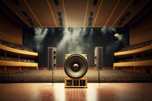 Large concert hall and audio speaker on stage generative ai