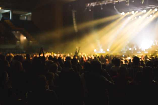 Large concert hall filled with spectators before the stage