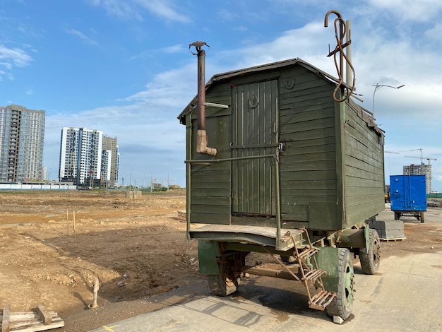 Large construction industrial mobile wagon trailer for construction workers life at construction