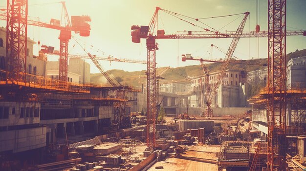 Photo large construction site including several cranes