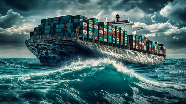 Large container cargo ship on the ocean