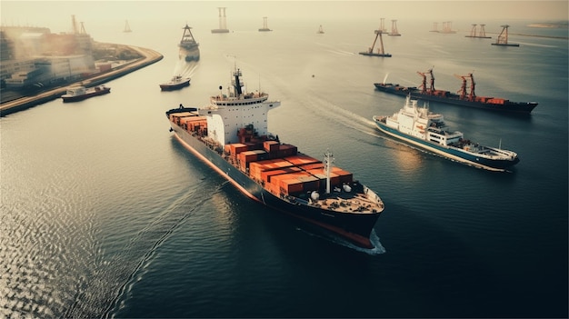 Premium Photo | A large container ship is docked in the ocean