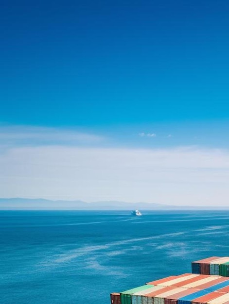 A large container ship is leaving the port full loaded with containers and cargo