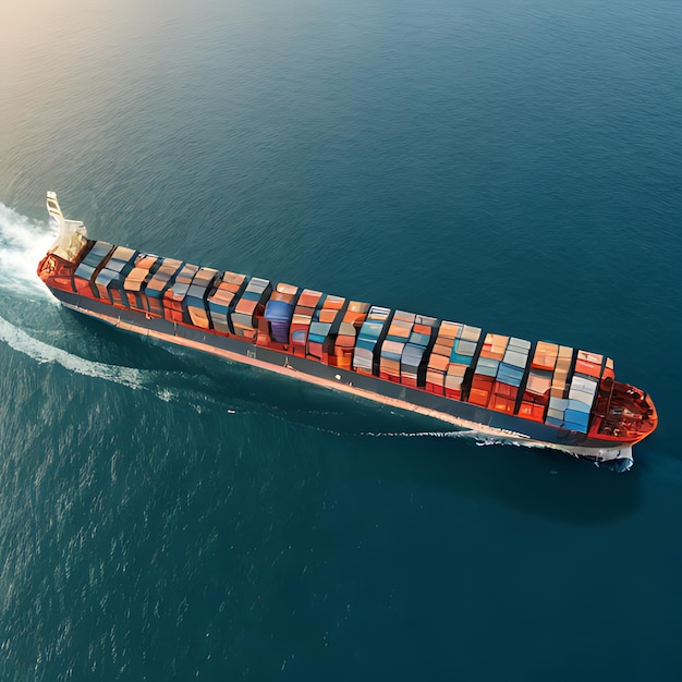 a large container ship is sailing in the ocean