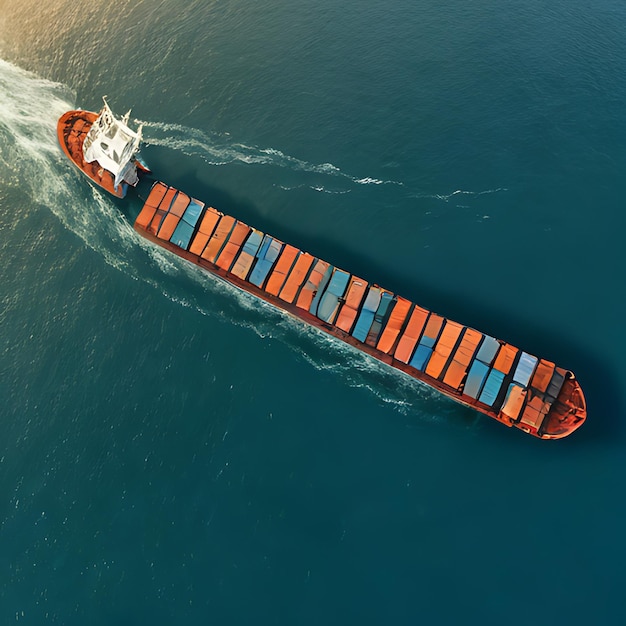 a large container ship is traveling through the water