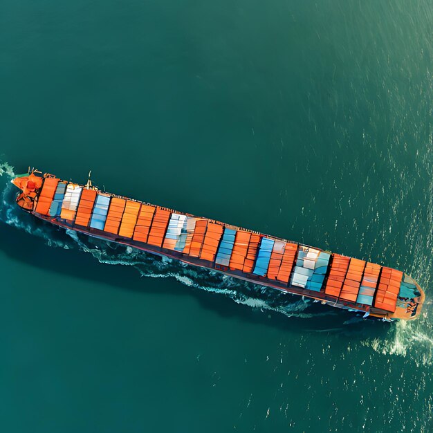 Photo a large container ship is traveling through the water