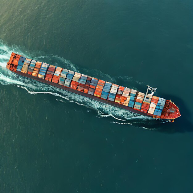 a large container ship is traveling through the water