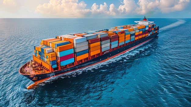 Large Container Ship in the Middle of the Ocean