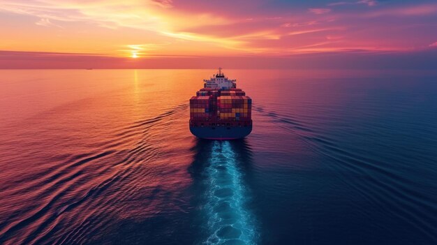 Photo a large container ship sailing across a vast expanse of water