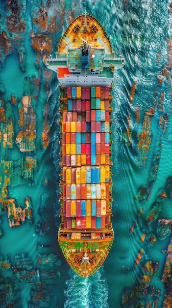 Large Container Ship Sailing Ocean