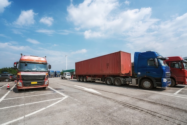 Large container truck in highway rest area