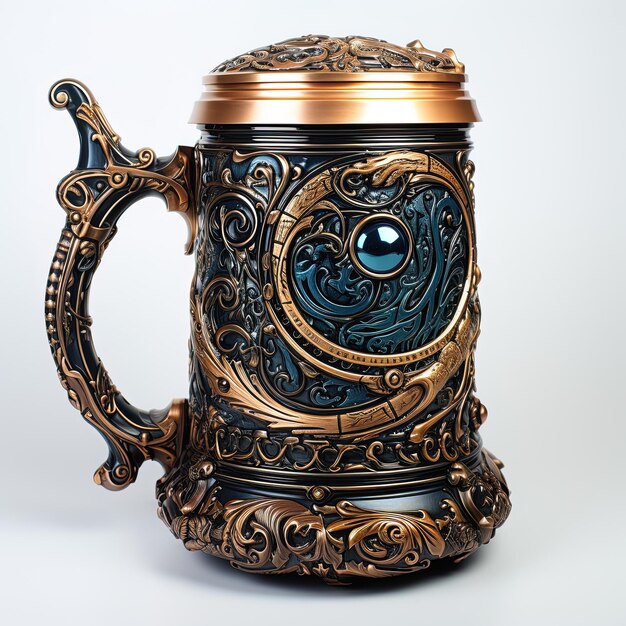 Photo a large copper teapot with a blue rose on the top