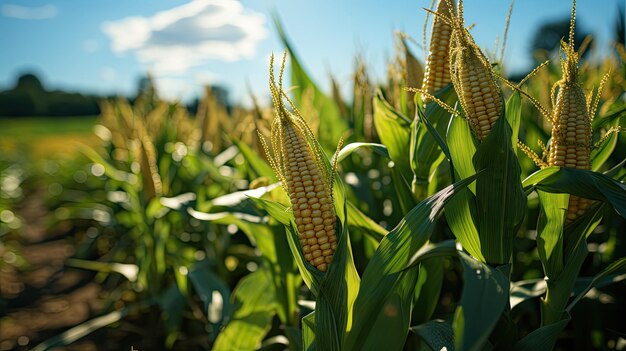 Большое кукурузное поле Ландшафтное сельское хозяйство Небесное зеленое поле Сельское хозяйство Кукурузные поля Генеративный ИИ