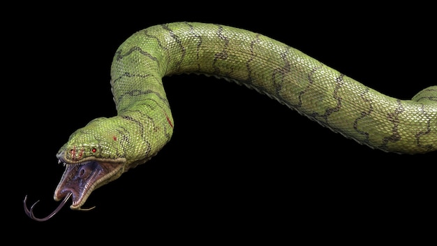 A large, crawling, toothy snake. 3d rendering