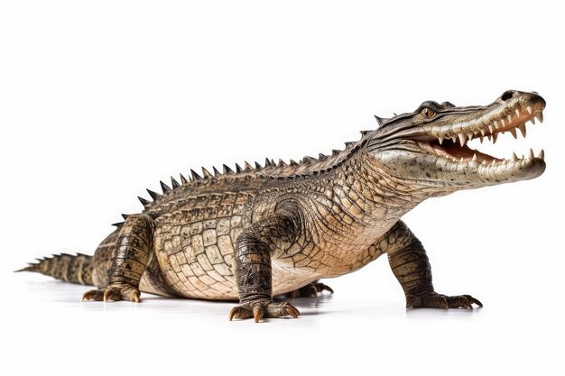 Большой крокодил изолирован на белом фоне Крокодил дикой природы с открытой пастью Создан с помощью генеративной технологии искусственного интеллекта