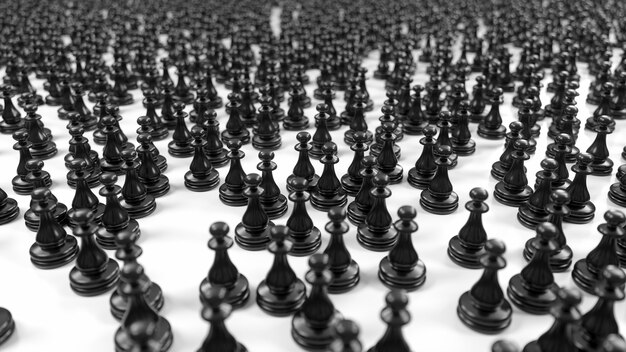 Large crowd of black pawns in 3d illustration