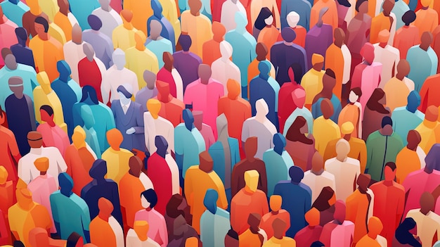 Photo large crowd of diverse people with soft bright colorful paper cut out style