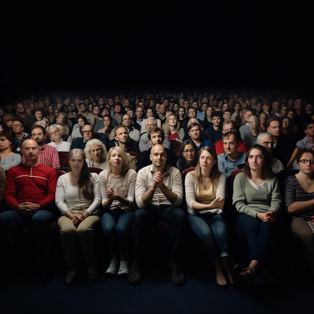 Foto una grande folla di persone è seduta in una stanza buia