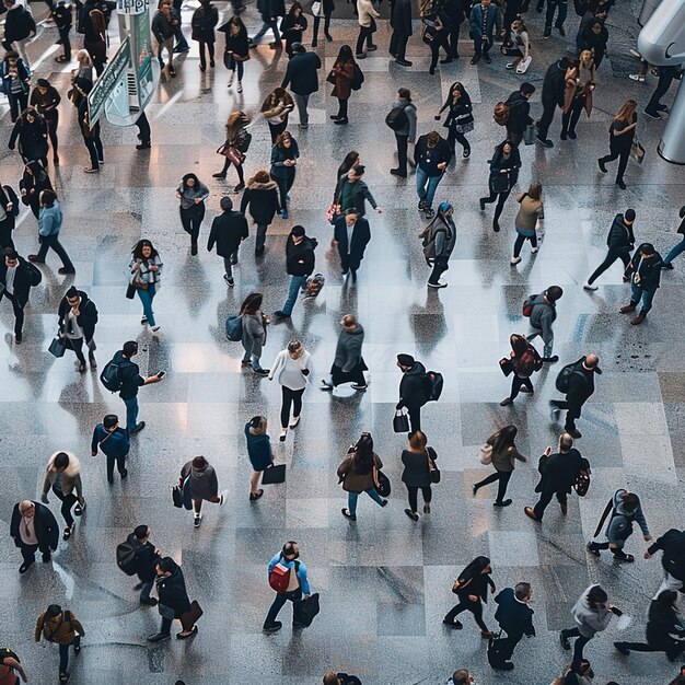 a large crowd of people walking in a large room