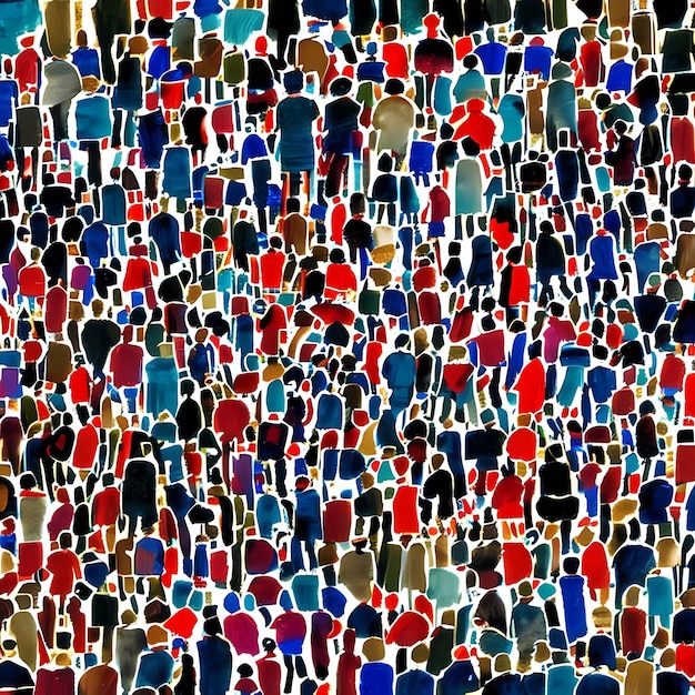 A large crowd of people with different colors and shapes.