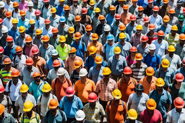 Foto una grande folla di persone con cappelli arancioni e cappelli arancione