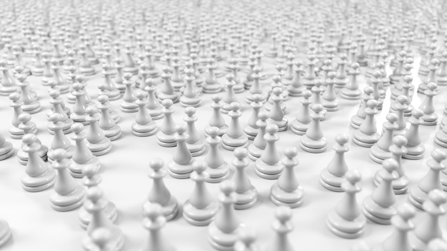 Large crowd of white pawns in 3d illustration