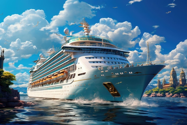 Large cruise ship the concept of exclusive tourism in the ocean sea travel on vacation in summer