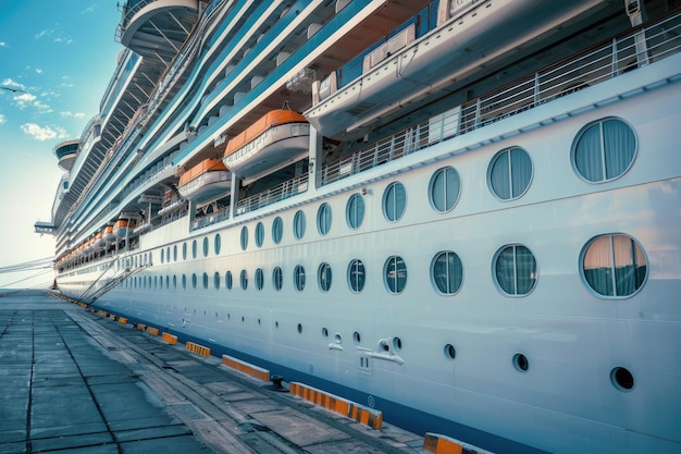 Foto grande nave da crociera ormeggiata in porto da vicino