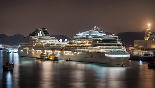 Photo a large cruise ship is docked at night