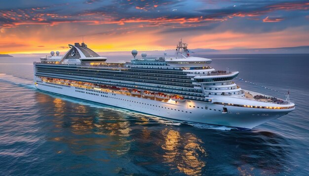 Photo a large cruise ship is sailing in the ocean by ai generated image