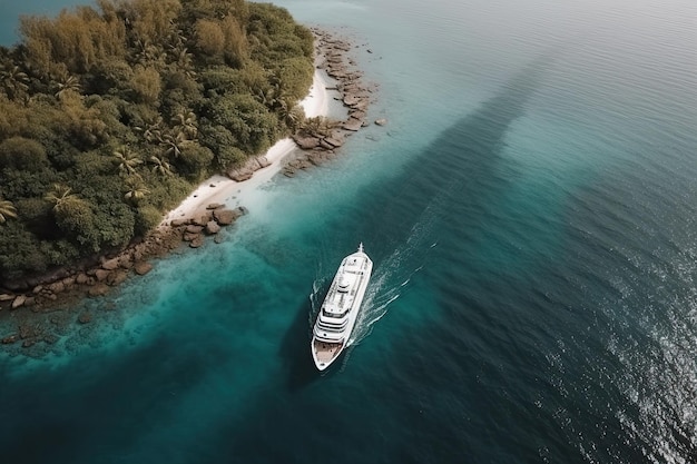 熱帯の風景の中の大型クルーズ船 観光休暇と夏の旅行 ジェネレーティブ AI