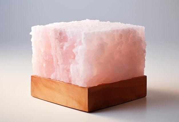 Photo large cube of pink salt isolated on white in the style of organic natureinspired forms