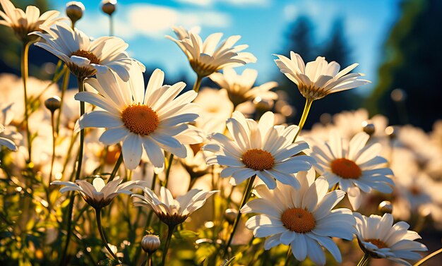 large daisies bloom in a field