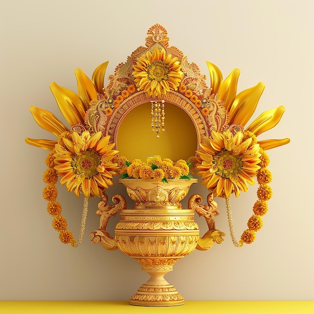 Photo a large decorative item with flowers on it is decorated with sunflowers