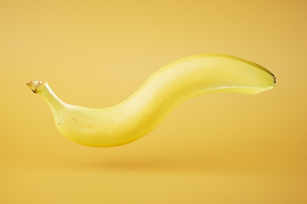 노란색 배경 3D 렌더링에 크게 변형된 바나나
