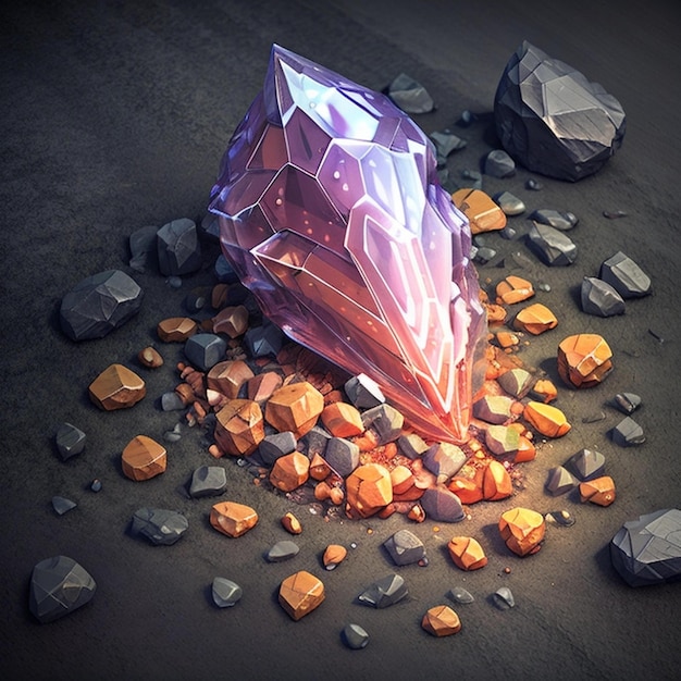 A large diamond is surrounded by rocks and rocks.