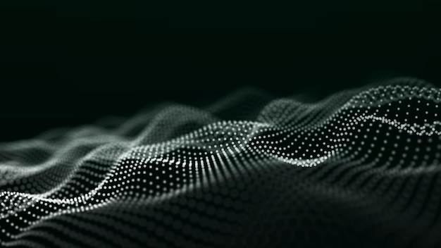 Large digital data background Abstract wave with moving dots 3d rendering