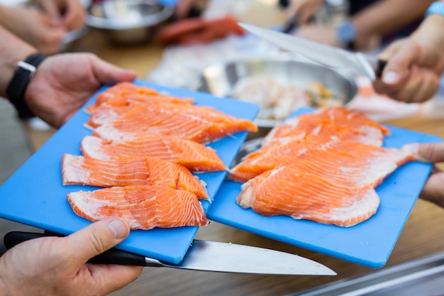 large dish with fresh fish for grilling