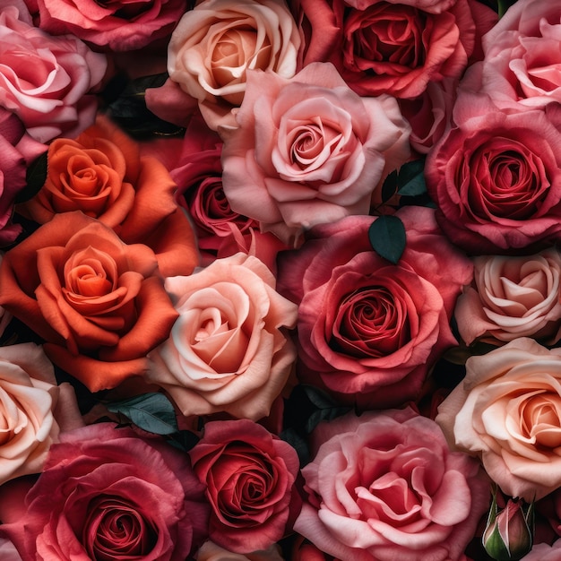 A large display of roses with the word love on it